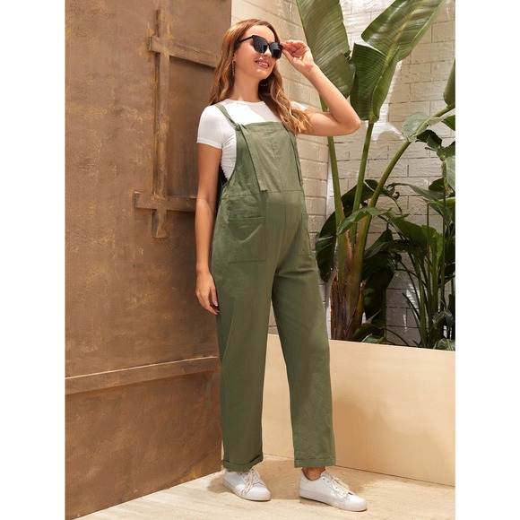 Maternity Dual Pocket Jumpsuit (Without Tee) khaki tan - Picture 6 of 8